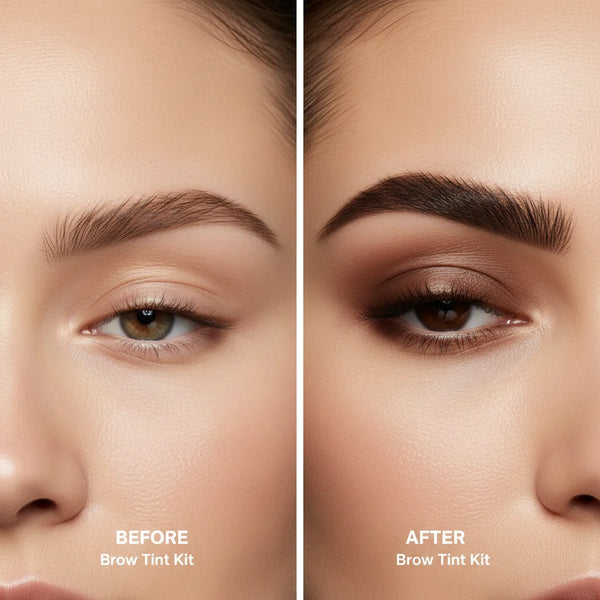 Before and after eyebrow tint — rich fade-resistant colour transformation